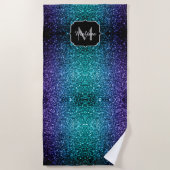 Aqua blue Ombre faux glitter sparkles Monogram Strandlaken (Voorkant)
