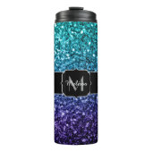 Aqua blue Ombre faux glitter sparkles Monogram Thermosbeker (Voorkant)