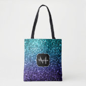 Aqua blue Ombre faux glitter sparkles Monogram Tote Bag (Voorkant)