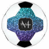 Aqua blue ombre faux glitter sparkles Monogram Voetbal (Voorkant)