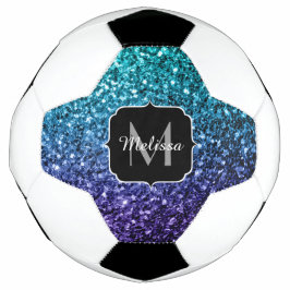 Aqua blue ombre faux glitter sparkles Monogram Voetbal