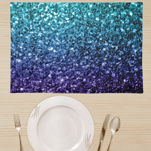 Aqua blue Ombre faux glitter sparkles Placemat