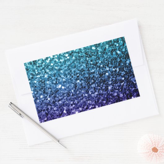 Aqua blue Ombre faux glitter sparkles Rechthoekige Sticker (Envelop)