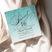 Aqua Blue Ombre Glam Glitter Sweet 16 Square Kaart