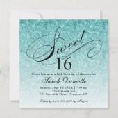 Aqua Blue Ombre Glam Glitter Sweet 16 Square Kaart (Voorkant)