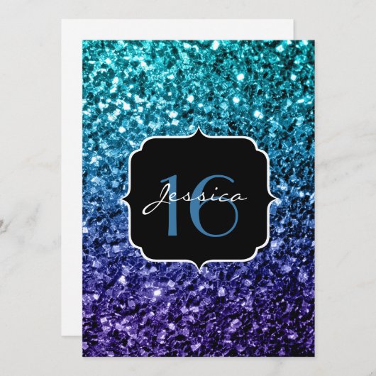 Aqua blue Ombre glitter sparkles Sweet 16 Invite Kaart (Voorkant / Achterkant)