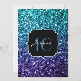 Aqua blue Ombre glitter sparkles Sweet 16 Invite Kaart