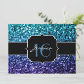 Aqua blue Ombre glitter sparkles Sweet 16 Invite Kaart (Staand voorkant)