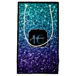 Aqua blue Ombre glitter sparkles Sweet 16 Klein Cadeauzakje