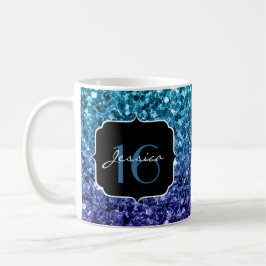 Aqua blue Ombre glitter sparkles Sweet 16 Koffiemok