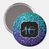 Aqua blue Ombre glitter sparkles Sweet 16 Magneet (Voorkant / Achterkant)