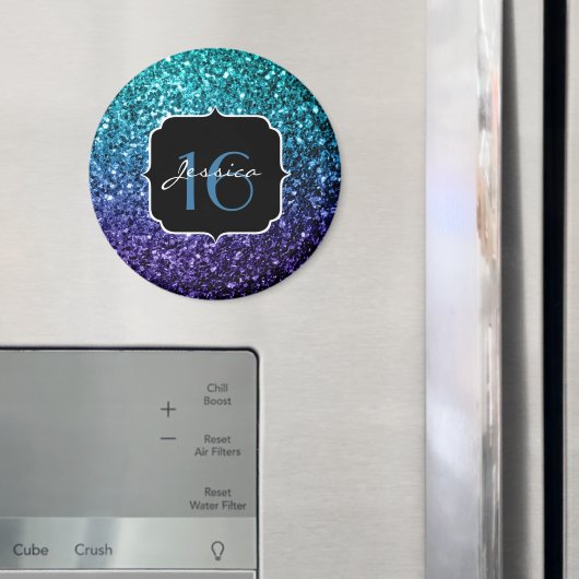 Aqua blue Ombre glitter sparkles Sweet 16 Magneet (Insitu (Koelkast))