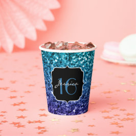 Aqua blue Ombre glitter sparkles Sweet 16 Papieren Bekers