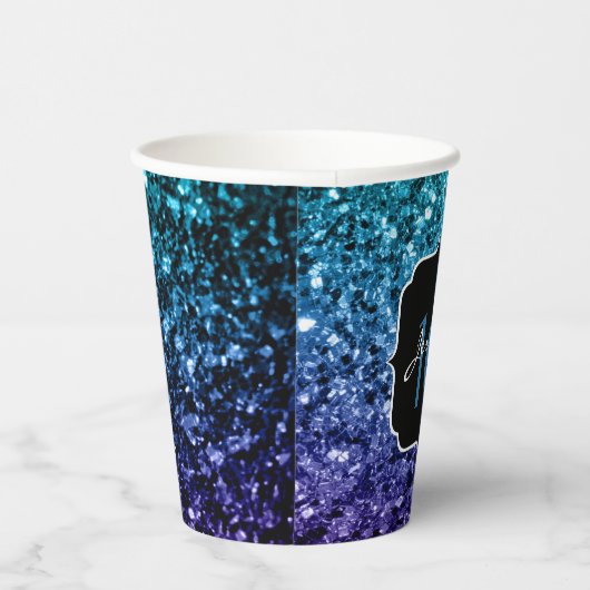 Aqua blue Ombre glitter sparkles Sweet 16 Papieren Bekers (Rechts)