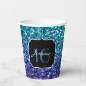 Aqua blue Ombre glitter sparkles Sweet 16 Papieren Bekers (Voorkant)