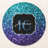 Aqua blue Ombre glitter sparkles Sweet 16 Ronde Kartonnen Onderzetter (Voorkant)