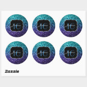 Aqua blue Ombre glitter sparkles Sweet 16 Ronde Sticker (Vel)