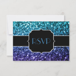 Aqua blue Ombre glitter sparkles Sweet 16 RSVP