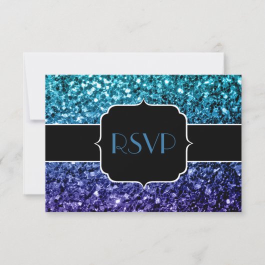 Aqua blue Ombre glitter sparkles Sweet 16 RSVP (Voorkant)