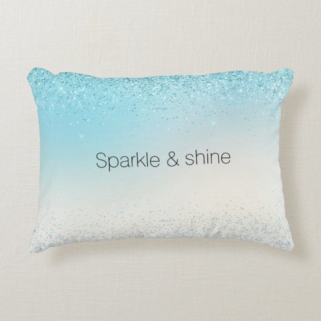 Aqua Blue Ombre Glitzy Sparkle Glitter Accent Kussen (Voorkant)