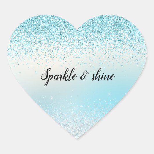 Aqua Blue Ombre Glitzy Sparkle Glitter Hart Sticker (Voorkant)