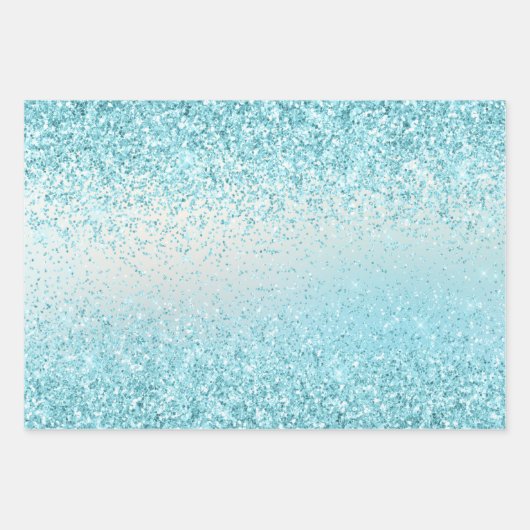 Aqua Blue Ombre Glitzy Sparkle Glitter Inpakpapier Vel (Voorkant 3)