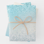 Aqua Blue Ombre Glitzy Sparkle Glitter Inpakpapier Vel (In situ)
