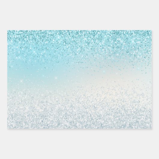 Aqua Blue Ombre Glitzy Sparkle Glitter Inpakpapier Vel (Voorkant)