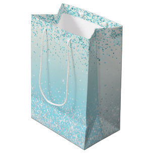 Aqua Blue Ombre Glitzy Sparkle Glitter Medium Cadeauzakje