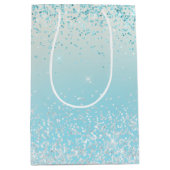 Aqua Blue Ombre Glitzy Sparkle Glitter Medium Cadeauzakje (Voorkant)