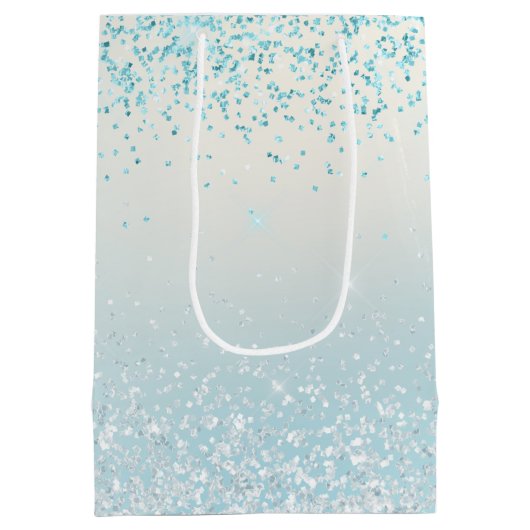 Aqua Blue Ombre Glitzy Sparkle Glitter Medium Cadeauzakje (Achterkant)