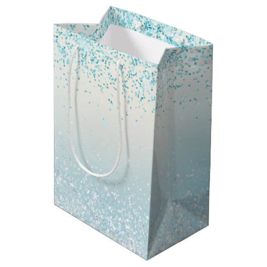 Aqua Blue Ombre Glitzy Sparkle Glitter Medium Cadeauzakje (Achterkant Gekanteld)