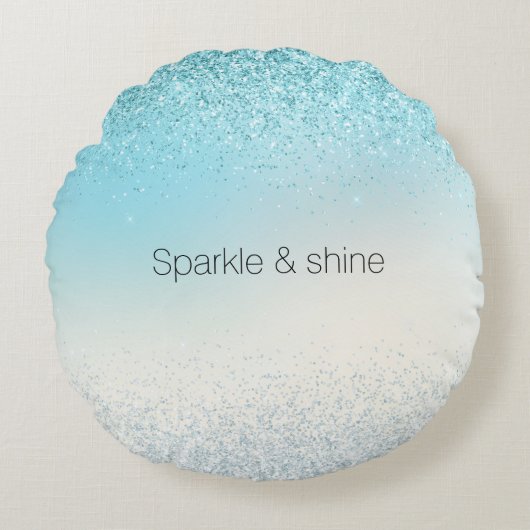 Aqua Blue Ombre Glitzy Sparkle Glitter Rond Kussen (Voorkant)
