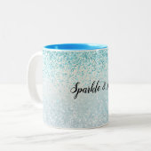 Aqua Blue Ombre Glitzy Sparkle Glitter Tweekleurige Koffiemok (Voorkant links)