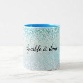 Aqua Blue Ombre Glitzy Sparkle Glitter Tweekleurige Koffiemok (Center)