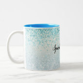 Aqua Blue Ombre Glitzy Sparkle Glitter Tweekleurige Koffiemok (Links)