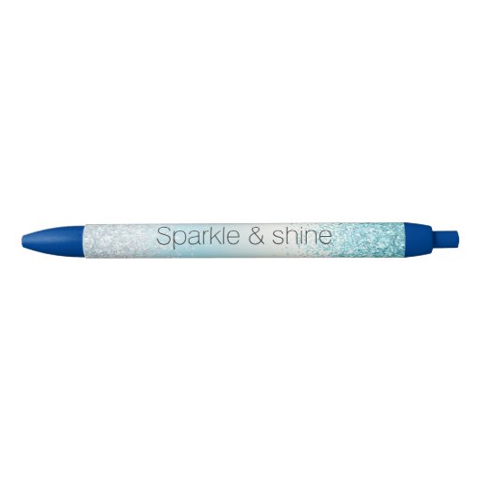 Aqua Blue Ombre Glitzy Sparkle Glitter Zwarte Inkt Pen (Voorkant)