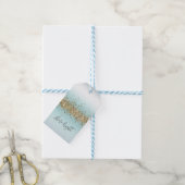 Aqua Blue Ombre Gold Glitzy Sparkle Cadeaulabel (Met Touw)