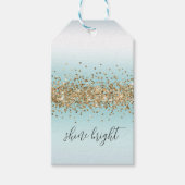 Aqua Blue Ombre Gold Glitzy Sparkle Cadeaulabel (Voorkant)