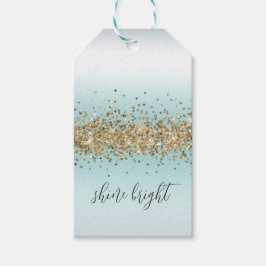 Aqua Blue Ombre Gold Glitzy Sparkle Cadeaulabel