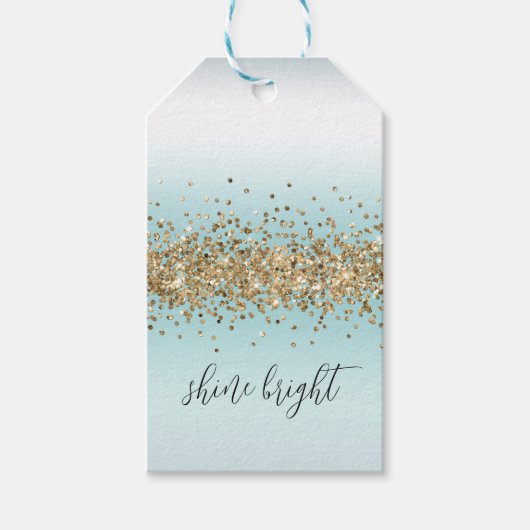 Aqua Blue Ombre Gold Glitzy Sparkle Cadeaulabel (Voorkant)