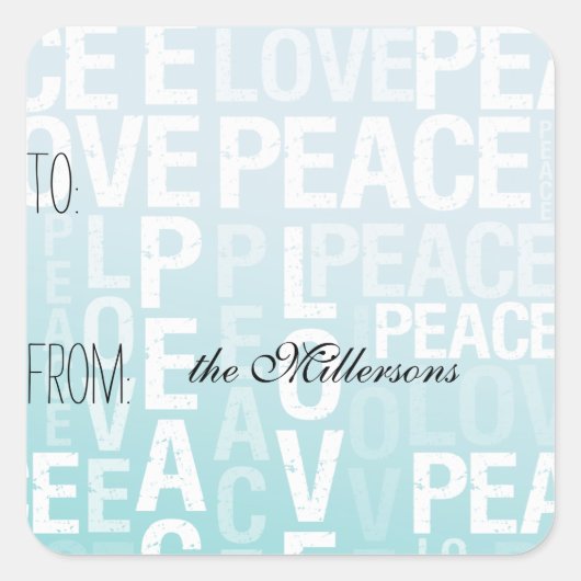 Aqua Blue Ombre Liefde Peace Gift Label (Voorkant)