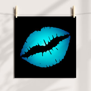 Aqua Blue Ombre Lipstick Kus op Zwart Poster