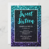 Aqua blue Ombre sparkles Sweet 16 elegant script Kaart (Voorkant)