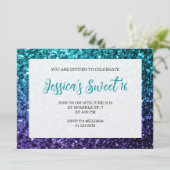 Aqua blue Ombre sparkles Sweet 16 elegant script Kaart (Staand voorkant)