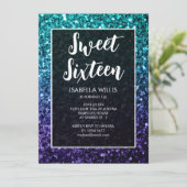 Aqua blue Ombre sparkles Sweet 16 elegant script Kaart (Staand voorkant)
