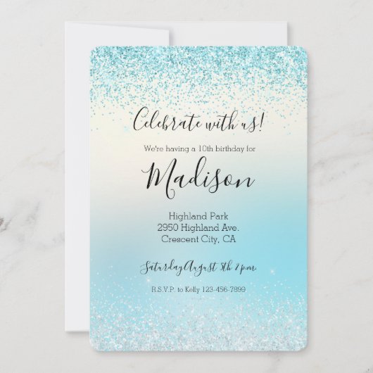 Aqua Blue Ombre Tie-kleurstof Glitzy Sparkle Glitt Kaart (Voorkant)