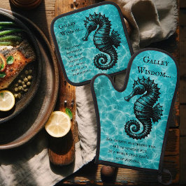 Aqua Blue One-of-a-kind Seahorse Galley Wijsheid Ovenwant & Pannenlap Set