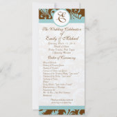Aqua Blue op Brown Damask Swirl Wedding Invitation Kaart (Voorkant)
