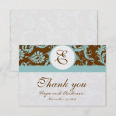 Aqua Blue op bruin Damask Wedding Bedankt kaarten (Voorkant / Achterkant)